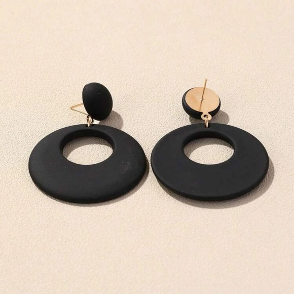 Black Round Drop Earrings - Picture 2 of 4